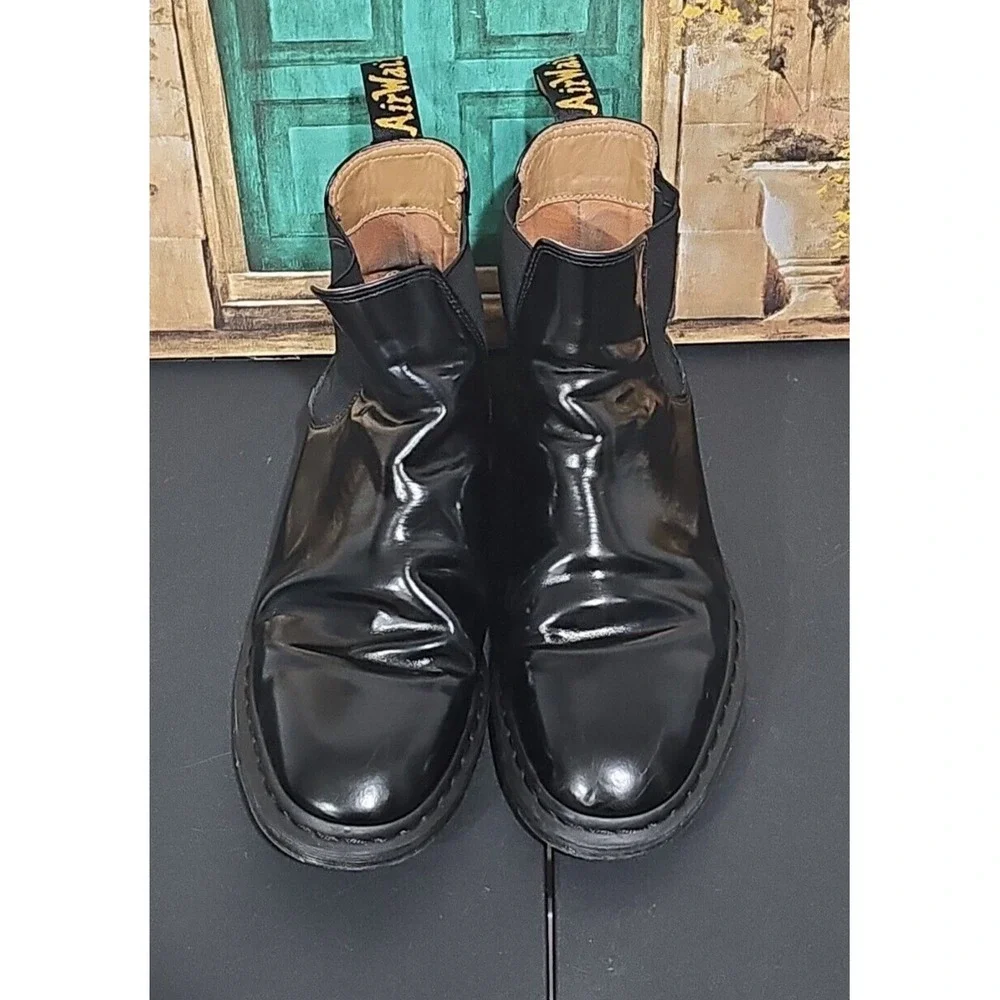 Dr. Martens Graeme II Black Polished Leather Chelsea Mens Size 10 M Ankle Boots